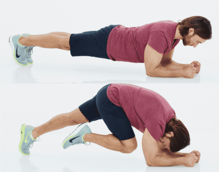 plancha con flexion de piernas